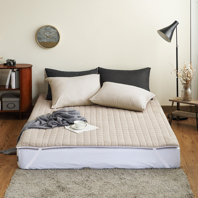 더자리 순면 누빔 온수&전기&카본&온열매트커버 고정밴드형, 뉴트럴베이지