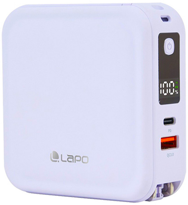 LaPO 全功能無線充電行動電源 Type-C + Type-C, WT-08TC, 薰衣草紫