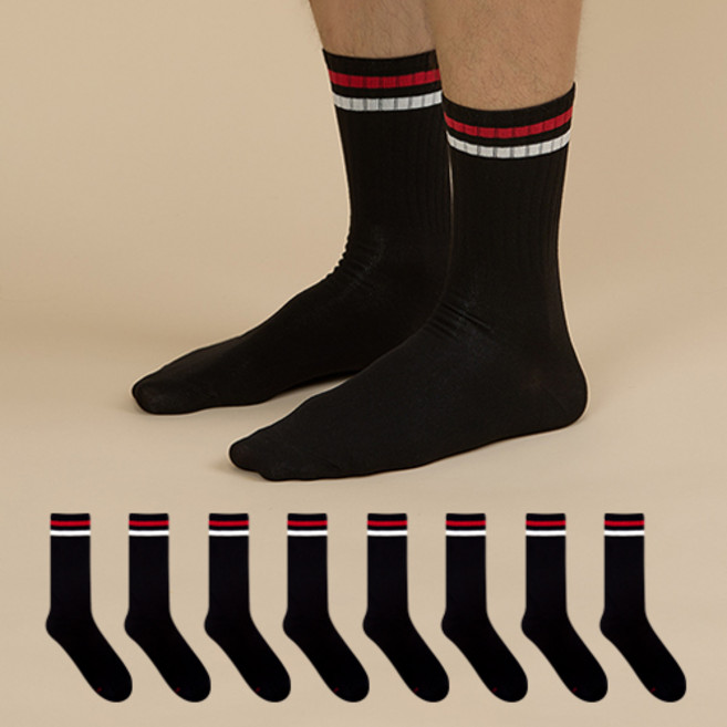 GGRN 남성용 롱롱 길이감의 캐주얼 크루삭스 장목 양말 8켤레 세트