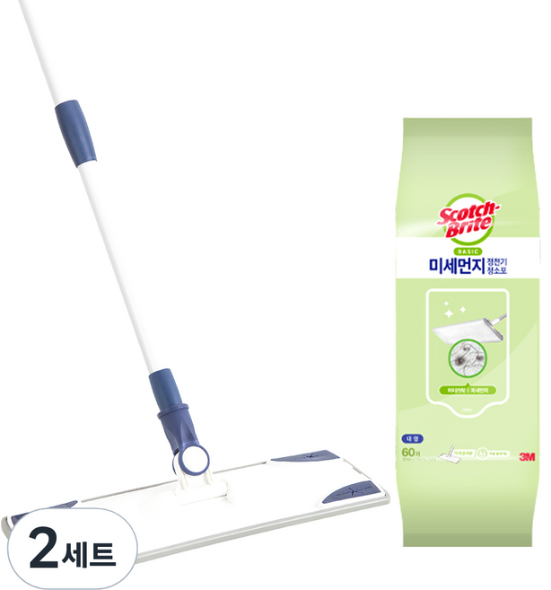 스카치브라이트 베이직 막대걸레 +미세먼지 정전기 청소포 60매, 2세트