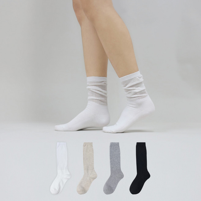 이지레그 여성용 여리여리 골지 얇은 주름 중목 양말 4켤레 세트