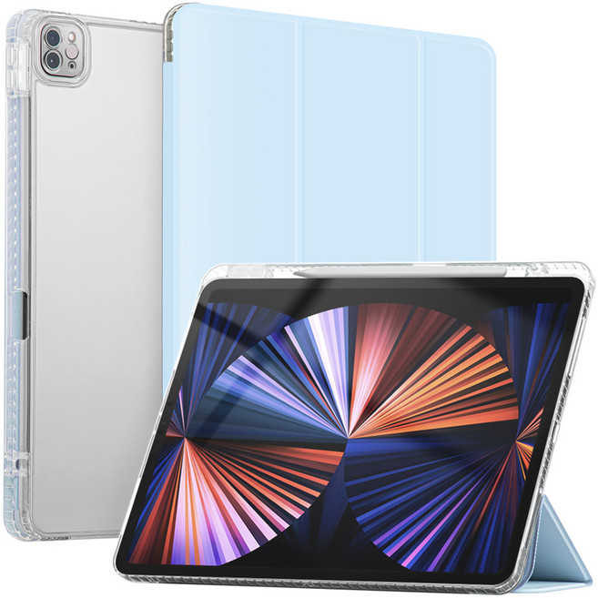 아이몰 스마트커버 펜슬 수납 클리어 태블릿 케이스, 아이스 블루