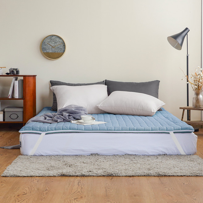 더자리 나노케어 안티브릭 누빔 온수&전기&카본&온열매트커버 고정밴드형, 밀키페일블루