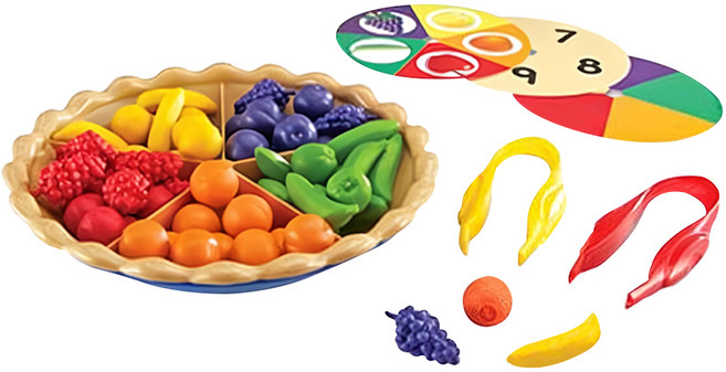 Learning Resources 派型分類學習玩具 68件 超級分類派 水果計數器 巨型鑷子, 多色, 1組