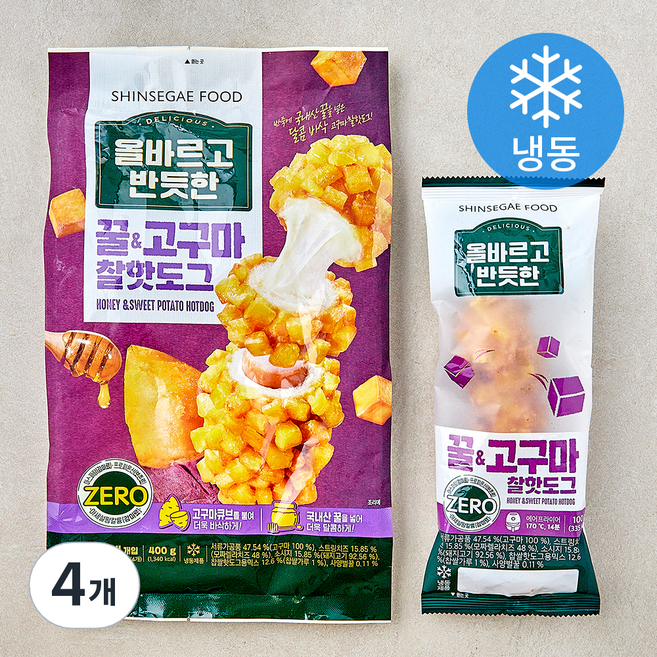 올바르고반듯한 꿀 고구마 찰핫도그 (냉동), 100g, 4개, 4개입