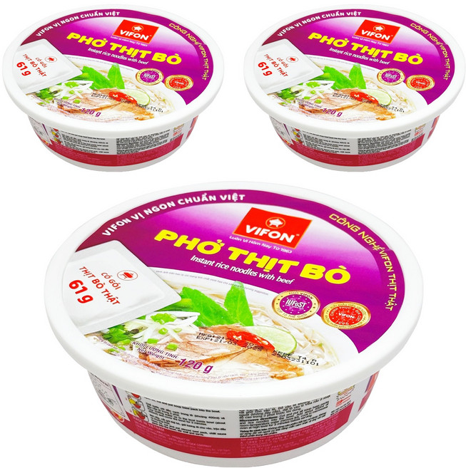 비폰 포보 베트남 쌀국수 컵라면 120g, 3개