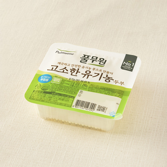 풀무원 고소한 유기농 두부 부침용, 290g, 1개