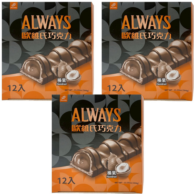77 ALWAYS 歐維氏 榛果威化棒, 384g, 3個