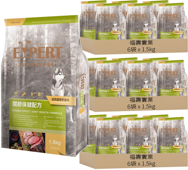 福壽實業 EXPERT 艾思柏 成犬 無穀配方狗飼料, 原野鹿肉, 1.5kg, 18袋