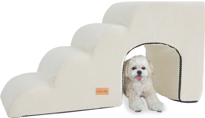 올미오펫 강아지 구름패브릭 동굴 계단 4단, 크림아이보리, 1개