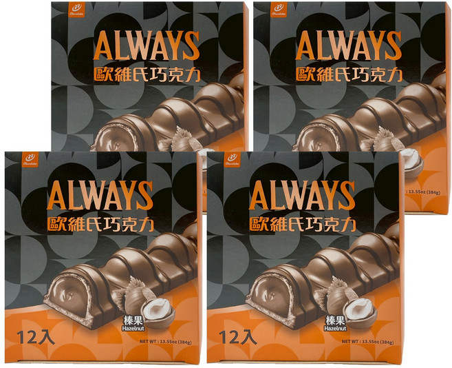 77 ALWAYS 歐維氏 榛果威化棒, 384g, 4個