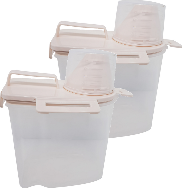 塑膠儲糧桶 (2入) 適用於貓咪 狗狗, 米色偏粉, 1組, 1.7L