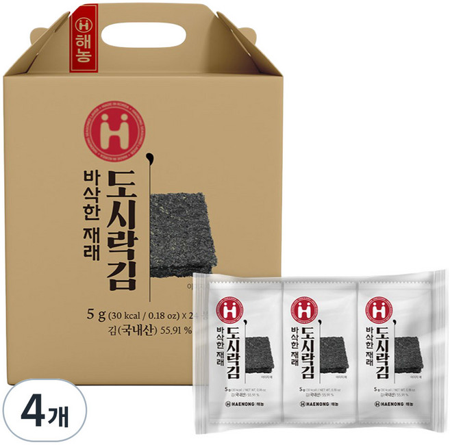 해농 바삭한 재래 도시락 김 세트, 120g, 4개