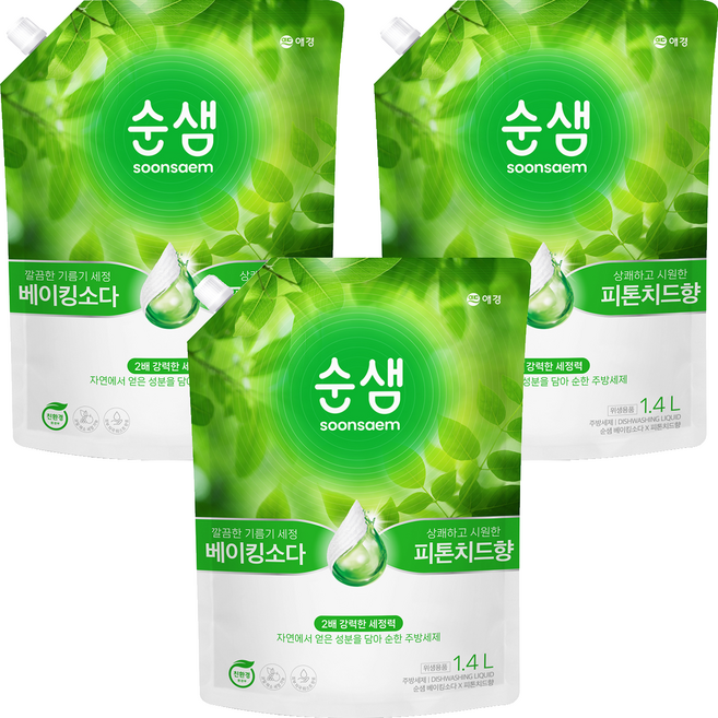 순샘 베이킹소다 피톤치드향 주방세제 리필, 1.4L, 3개