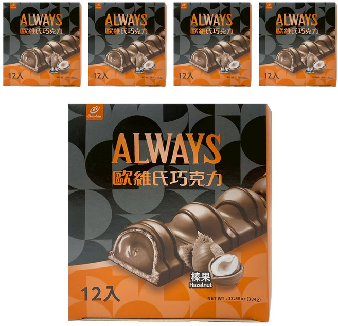 77 ALWAYS 歐維氏 榛果威化棒, 384g, 5個