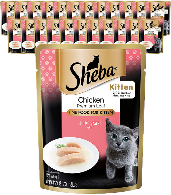 쉬바 키튼 고양이 간식 파우치, 닭, 70g, 24개