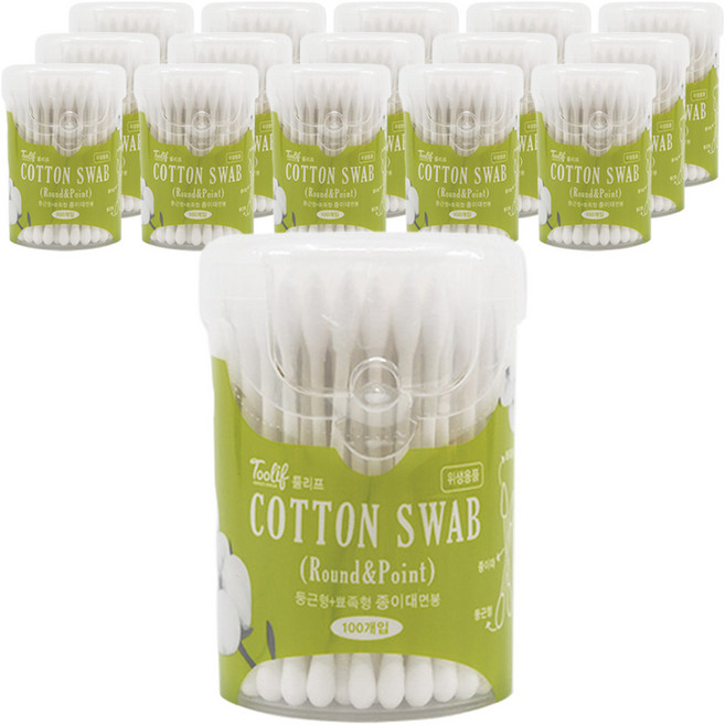 툴리프 종이면봉 Round&Point, 16개, 100개입