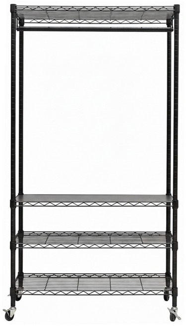 Steel Tycoon 鋼鐵力士 四層單桿吊衣組 附PP + 工業輪 + 黑色衣桿, 黑色