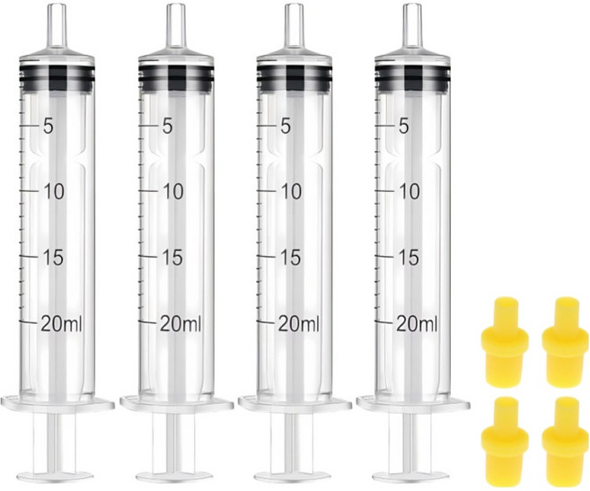 다온셀렉트 무한잉크 노랑 고무 팁 포함 석션 주사기 20ml, 혼합색상, 4개