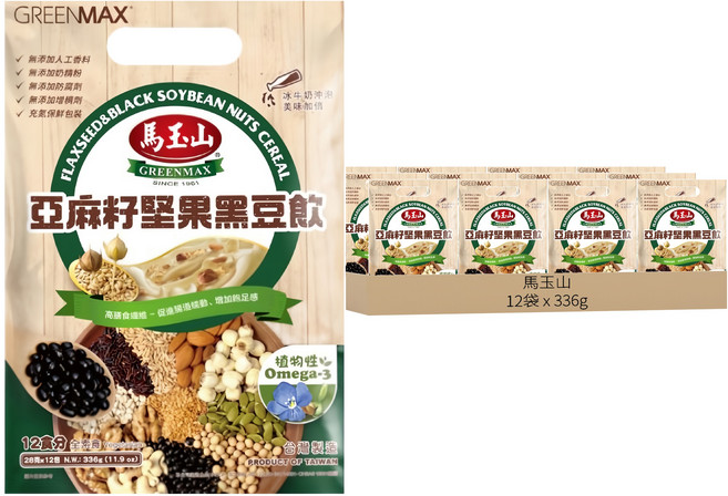 馬玉山 亞麻籽堅果黑豆飲, 12袋, 336g