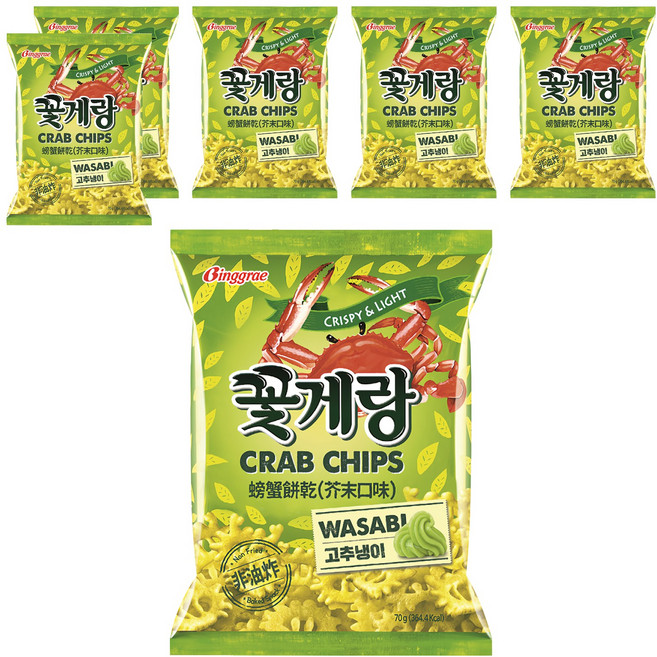 Binggrae 螃蟹造型餅乾 芥末口味, 70g, 6包