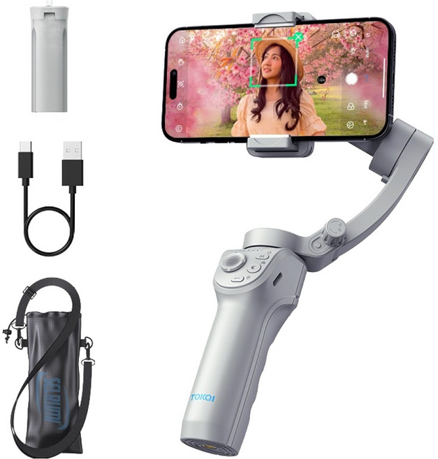 TOKQI 셀러브리티 스마트폰 셀카봉 삼각대 3축 짐벌 스태빌라이저 세트, 얼티메이트 그레이, 1세트, M01(SEL-GB01X)