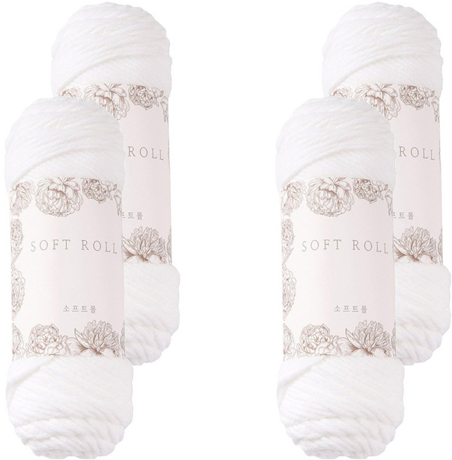 소프트롤 뜨개실 100g, 01 화이트, 4개