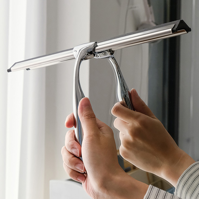 리빙공감 스텐304 고급 거치대형 욕실 스퀴지, 1개, 실버