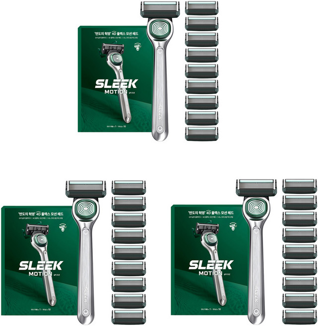 SLEEK 모션 면도기 세트, 면도기 + 면도날 10p, 3세트