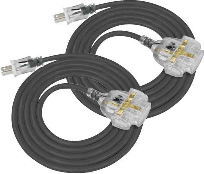 PowerSync 群加 2P 1對3帶燈動力延長用電源線組 TU23V815, 15m, 黑色, 2條