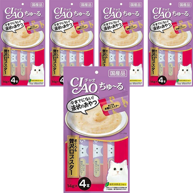 INABA CIAO 啾嚕 肉泥, 奢華鮪魚 + 龍蝦, 56g, 5袋