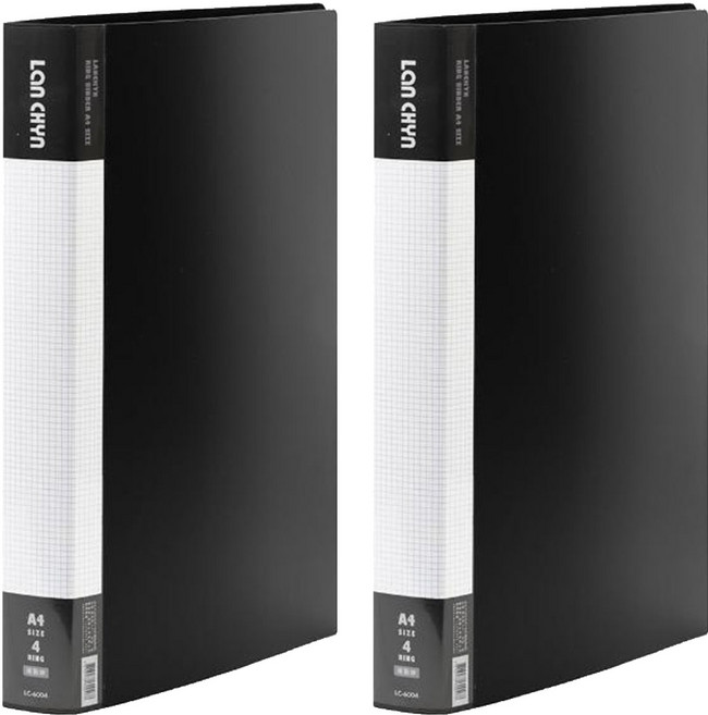 Lan CHYn 連勤牌文具 pp馬卡色系四孔3/4/圓型夾 小背寬 lc-6001-4r k, 黑色, 2個
