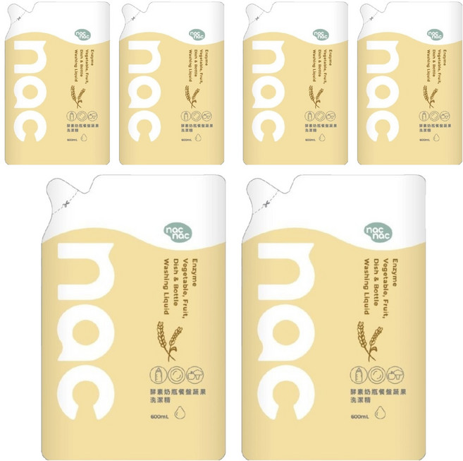 nac nac 酵素奶瓶餐盤蔬果洗潔精補充包, 6包, 600ml