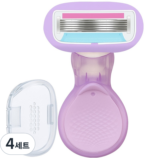바롬몰 여성용 5중날 긁힘방지 면도기 숏 퍼플헤드 5.5 x 8cm + 블레이드 + 풀케이스 세트, 4세트