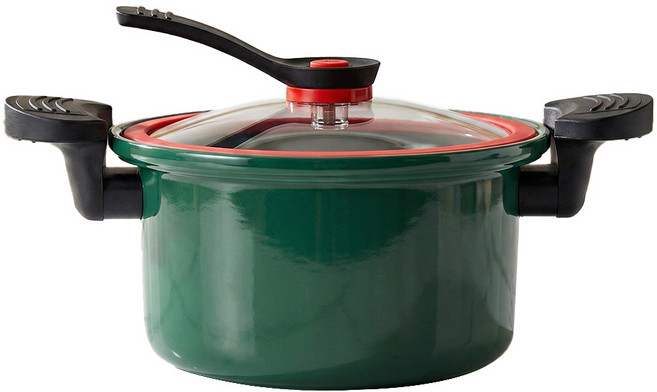 德利生活 微壓力鍋 直壁深型燉鍋 瓦斯爐/電磁爐通用, 3.5L, 綠色, 1個