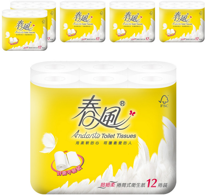春風 捲筒式衛生紙 270張, 12捲, 6袋