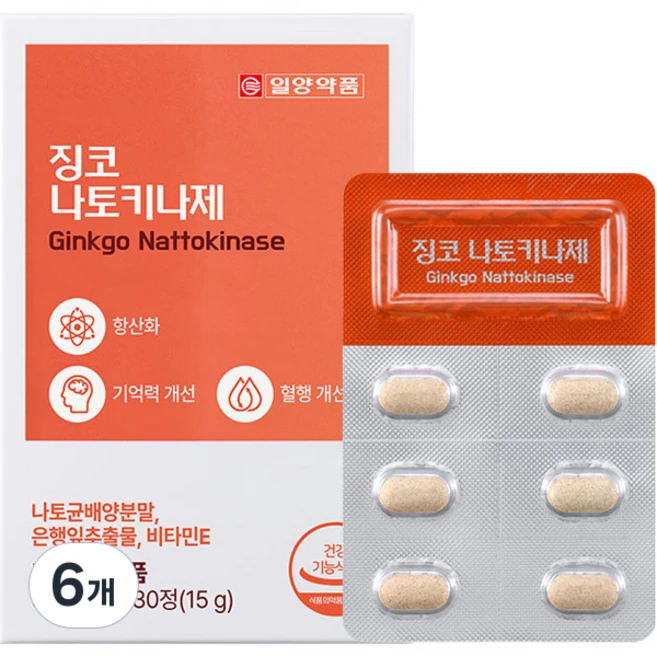 일양약품 징코 나토키나제 15g, 6개, 30정 - 쿠팡
