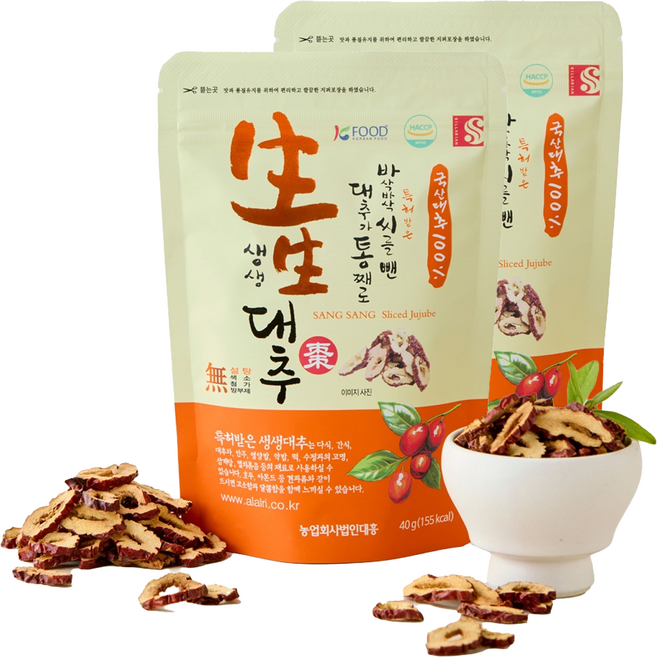 생생대추 국산 대추칩 슬라이스, 2개, 40g