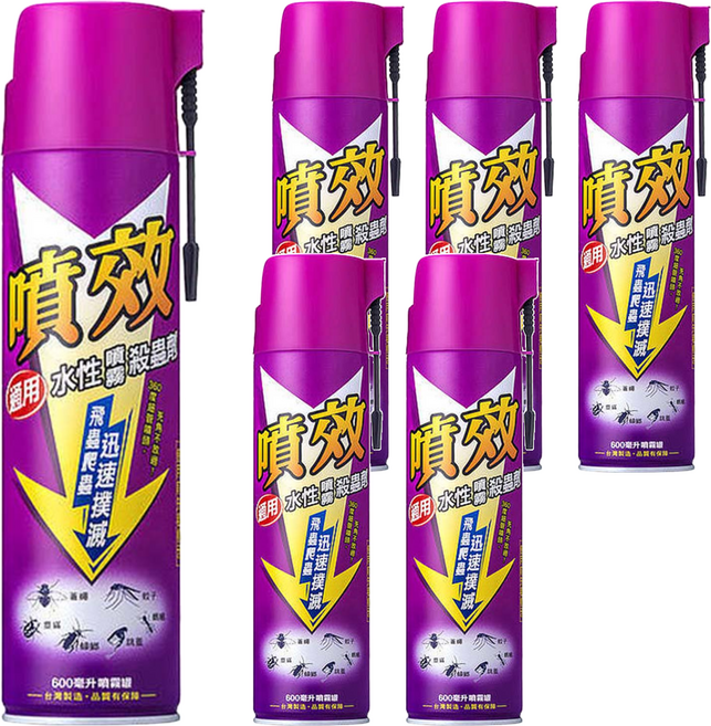 噴效 通用水性噴霧殺蟲劑, 6瓶, 600ml