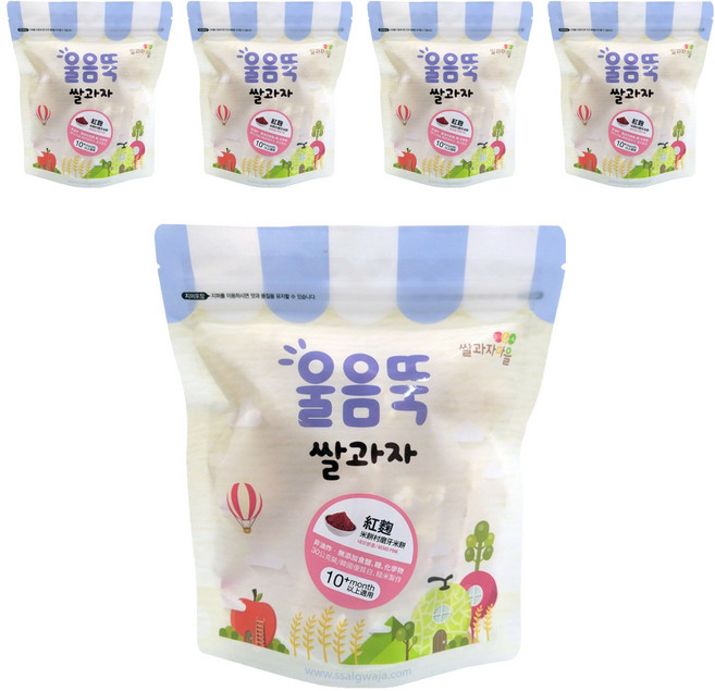 Ssalgwaja 米餅村 寶寶磨牙米餅 長方形 10個月以上, 紅麴, 30g, 5包