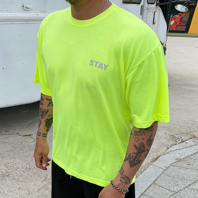 파이브라지 빅사이즈 오버핏 스테이 레터링 스카치 포인트 통기성 반팔 티셔츠