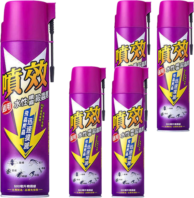 噴效 通用水性噴霧殺蟲劑, 5瓶, 600ml