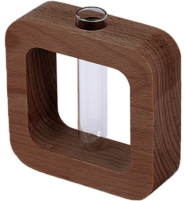 디어모모 엔틱 화병 인테리어 우드 소품, 다크브라운 사각