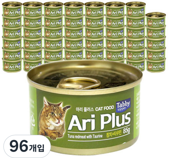 테비토퍼 고양이 아리플러스 간식캔, 참치 + 타우린 혼합맛, 85g, 96개