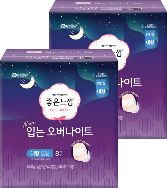 좋은느낌 입는 오버나이트, 대형, 8개입, 2개