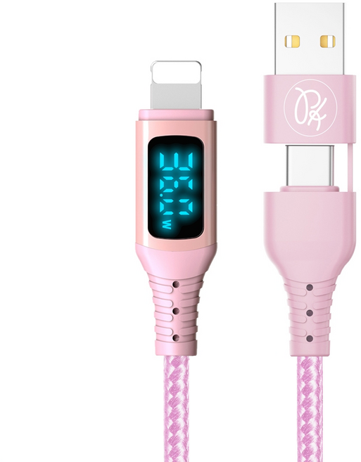 PICKOGEN 皮克全 二合一 Type-C/USB-Lightning 充電傳輸線, 1.8m, 粉色, 1條