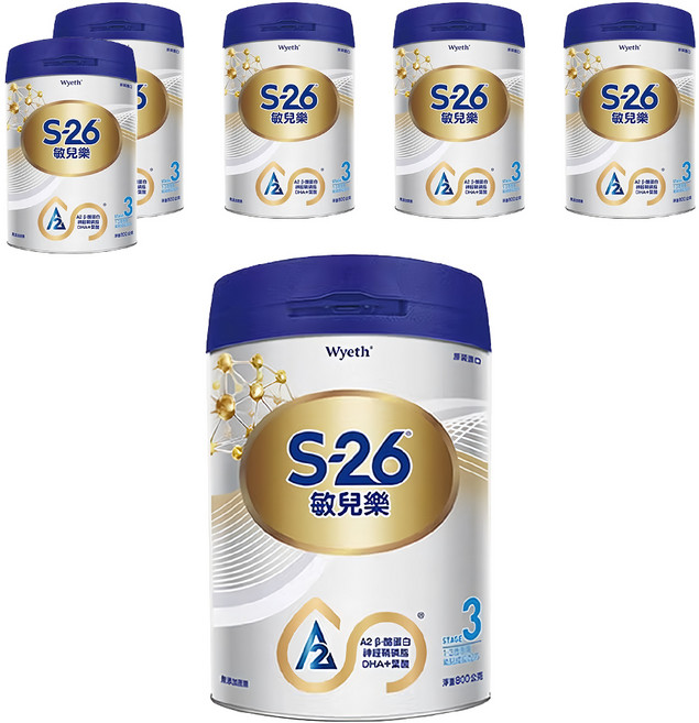 Wyeth 惠氏 S-26 敏兒樂幼兒成長配方奶粉 新升級 3號 1~3歲, 800g, 1入, 6罐