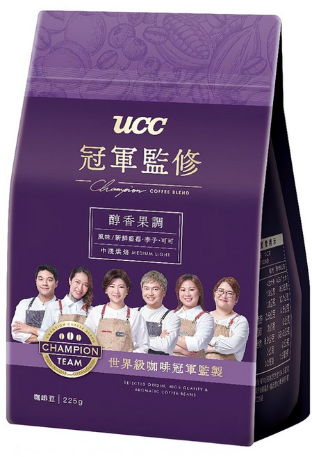 ucc Champion Coffee Blend 冠軍監修 醇香果調咖啡豆, 咖啡豆(無研磨), 225g, 1包