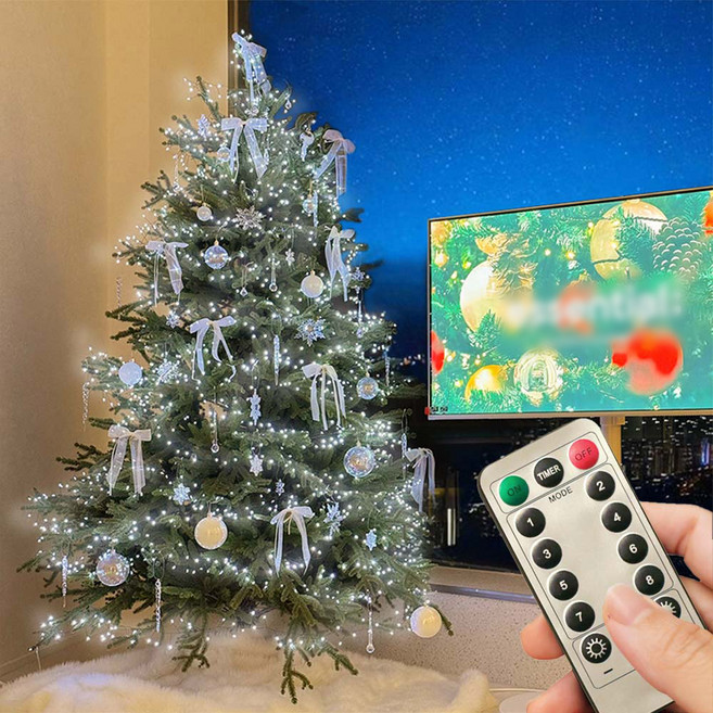 이플린 지네전구 촘촘간격 크리스마스 트리 조명 USB타입 + 무선리모컨 1500구, 화이트, 1개
