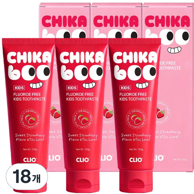 크리오 치카부 무불소 어린이 치약 딸기향, 120g, 18개